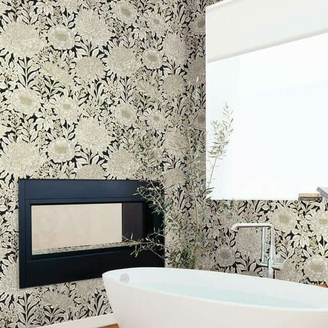 wood-block-blooms-black-gold-wallpaper-york-wallcoverings-bw3923 - York Wallpaper Wallpaper