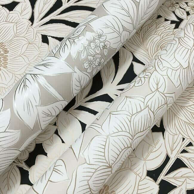 wood-block-blooms-black-gold-wallpaper-york-wallcoverings-bw3923 - York Wallpaper Wallpaper