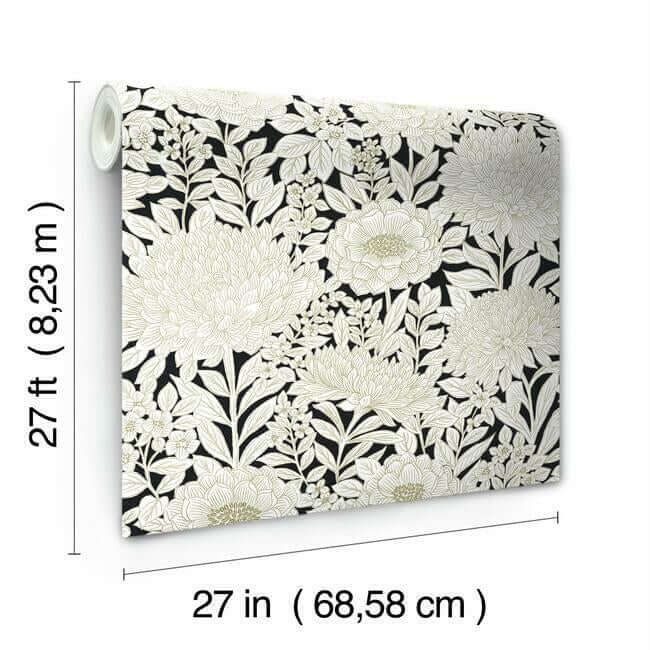wood-block-blooms-black-gold-wallpaper-york-wallcoverings-bw3923 - York Wallpaper Wallpaper