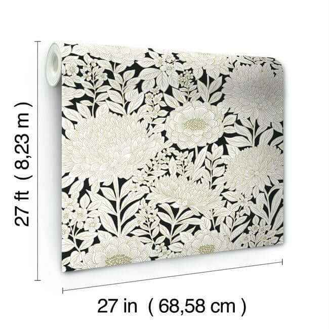 Wood Block Blooms Black & Gold Wallpaper - York Wallcoverings - BW3923 - York Wallcoverings Wallpaper