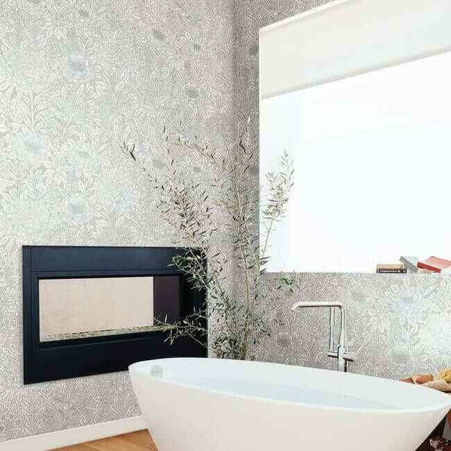 Wood Block Blooms Taupe & Silver Wallpaper - York Wallcoverings - BW3922 - York Wallcoverings Wallpaper