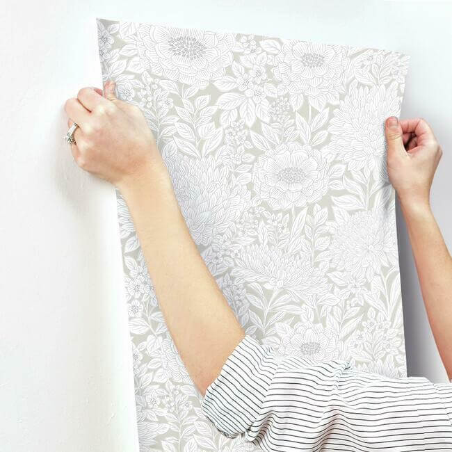 wood-block-blooms-taupe-silver-wallpaper-york-wallcoverings-bw3922 - York Wallcoverings Wallpaper