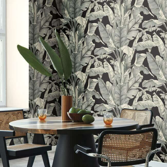 banana-leaf-black-white-wallpaper-york-wallcoverings-bw3971 - York Wallcoverings Wallpaper