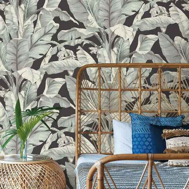 Banana Leaf Black & White Wallpaper - York Wallcoverings - BW3971 - York Wallcoverings Wallpaper