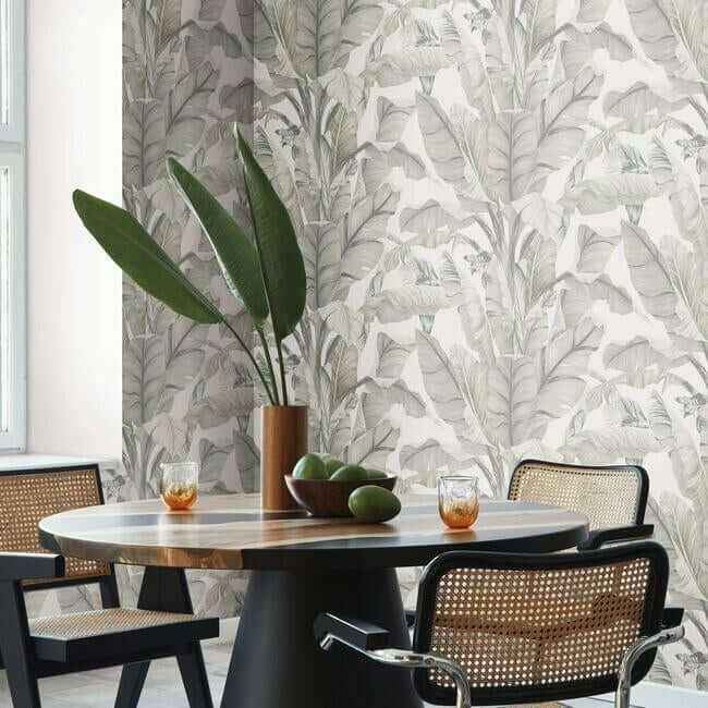Banana Leaf White & Cream Wallpaper - York Wallcoverings - BW3972