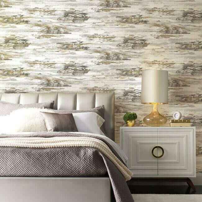 Birch Bark Texture Black & Gold Wallpaper - York Wallcoverings - BW3961