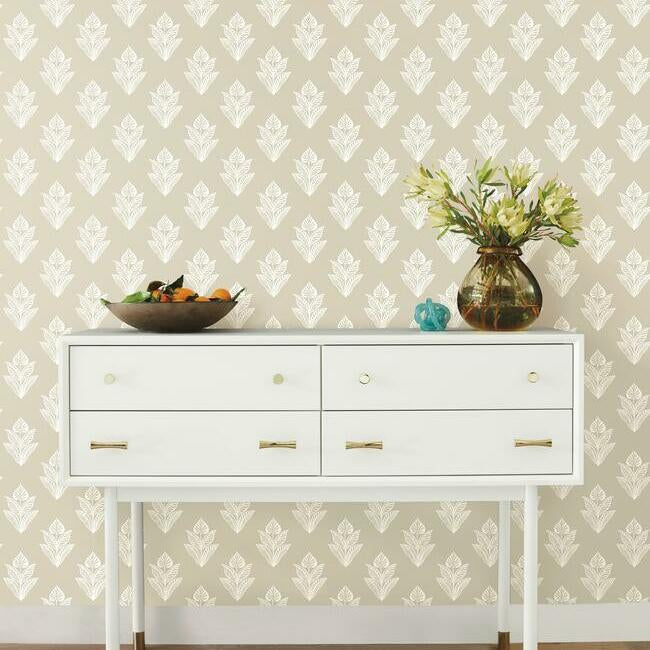 lotus-motif-wallpaper-linenwhite-york-wallcoverings-bw3978 - York Wallcoverings Wallpaper