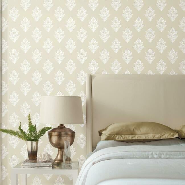 lotus-motif-wallpaper-linenwhite-york-wallcoverings-bw3978 - York Wallcoverings Wallpaper