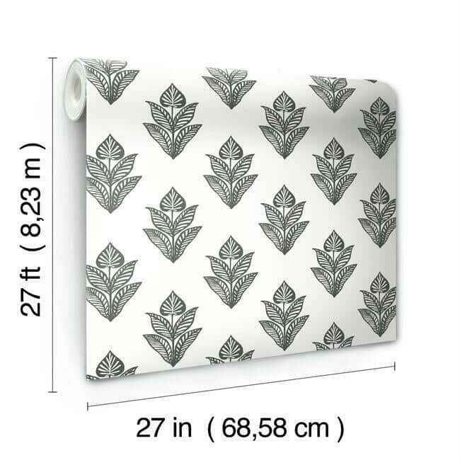 Lotus Motif Black & White Wallpaper - York Wallcoverings - BW3977 - York Wallcoverings Wallpaper
