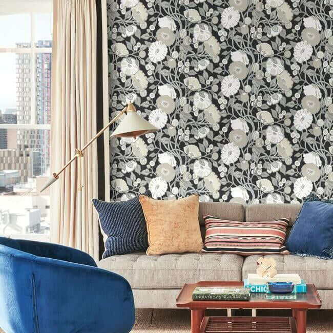 vincent-poppies-black-cream-wallpaper-york-wallcoverings-bw3981 - York Wallcoverings Wallpaper