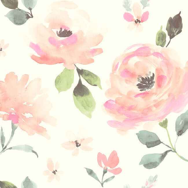 Watercolor Blooms Pinks & Oranges Wallpaper - York Wallcoverings - LK8318
