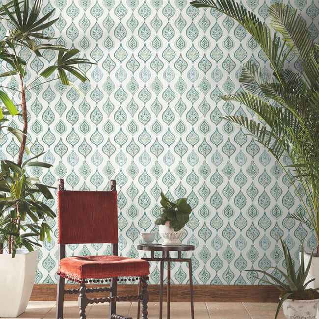 Marketplace Motif Pale Grey & Green Wallpaper - York Wallcoverings - MN1851 - York Wallcoverings Wallpaper