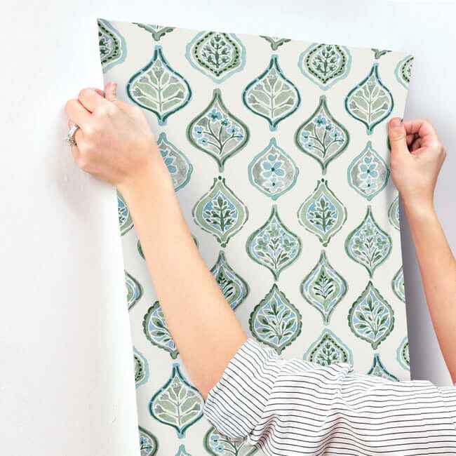 Marketplace Motif Pale Grey & Green Wallpaper - York Wallcoverings - MN1851 - York Wallcoverings Wallpaper