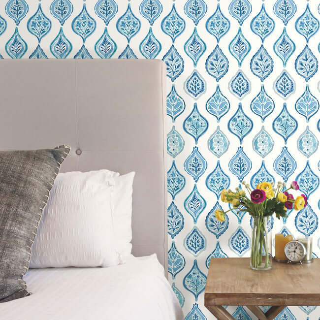 marketplace-motif-white-blue-wallpaper-york-wallcoverings-mn1850 - York Wallpaper Wallpaper