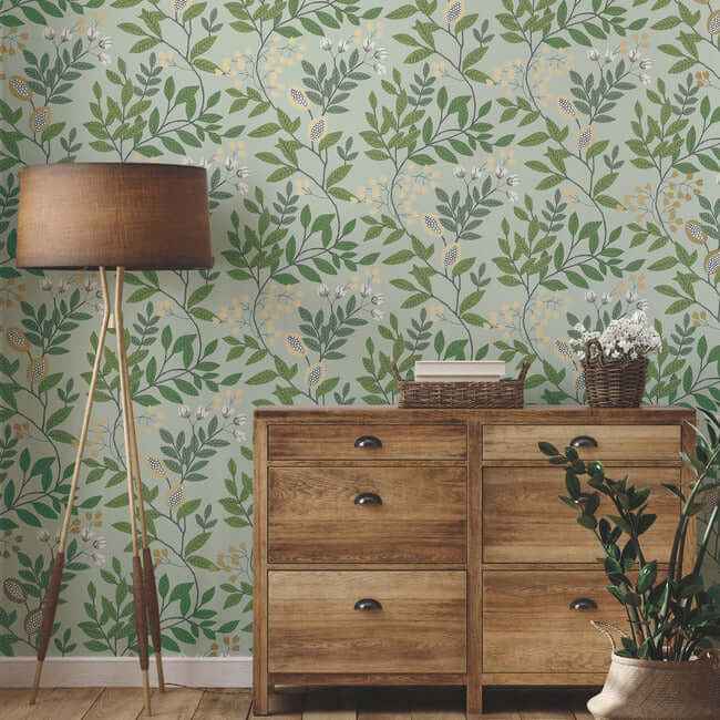 Eden Retreat Green & Gold Wallpaper - York Wallcoverings - MN1840 - York Wallcoverings Wallpaper