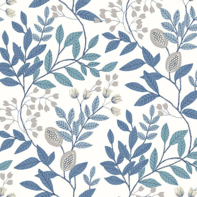 eden-retreat-white-blue-wallpaper-york-wallcoverings-mn1842 - York Wallcoverings Wallpaper