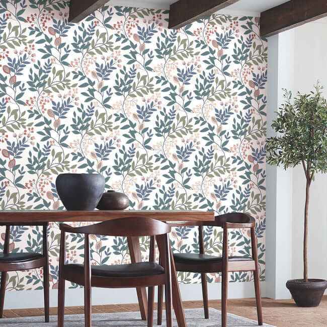 Eden Retreat Pink & Teal Wallpaper - York Wallcoverings - MN1843 - York Wallcoverings Wallpaper