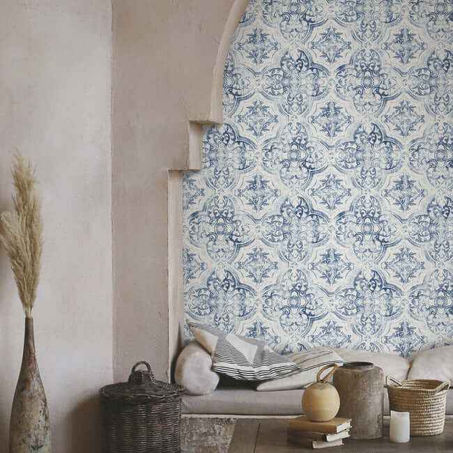 Quartet White & Blue Wallpaper - York Wallcoverings - MN1891 - York Wallcoverings Wallpaper