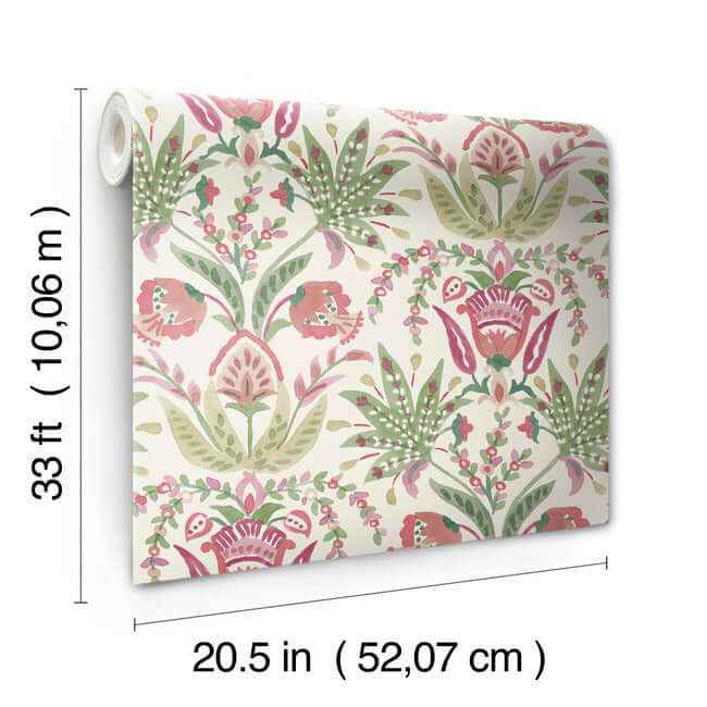 Seaside Jacobean Green & Red Wallpaper - York Wallcoverings - MN1914 - York Wallcoverings Wallpaper