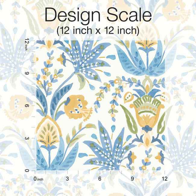 Seaside Jacobean Yellow & Blue Wallpaper - York Wallcoverings - MN1913 - York Wallcoverings Wallpaper
