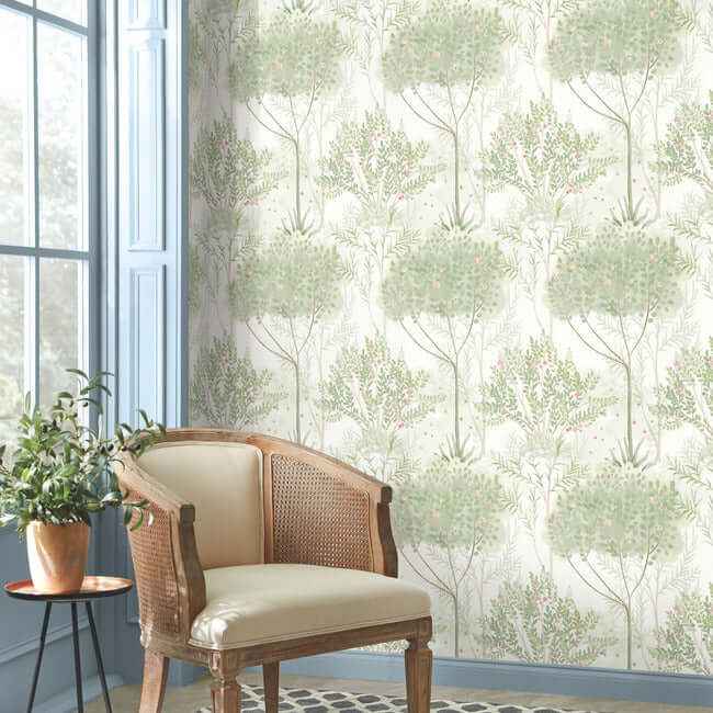 Orchard White & Green Wallpaper - York Wallcoverings - MN1822 - York Wallcoverings Wallpaper