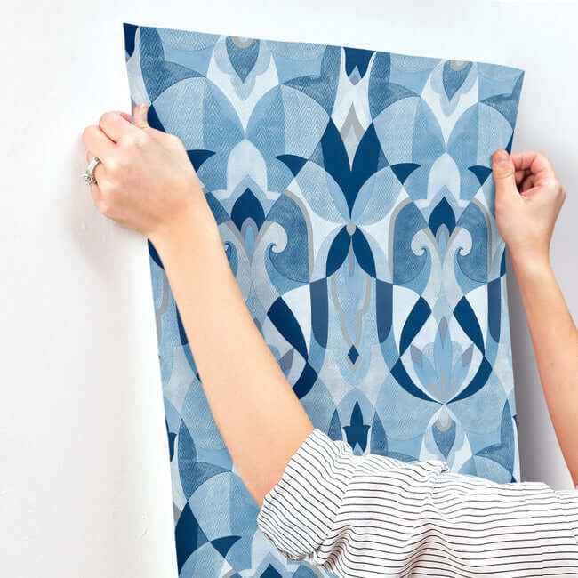 Malta Blue & Silver Wallpaper - York Wallcoverings - MN1920 - York Wallcoverings Wallpaper