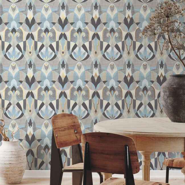 Malta Neutal & Blue Wallpaper - York Wallcoverings - MN1921