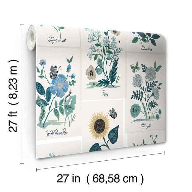 Botanical Prints White & Blue Wallpaper - York Wallcoverings - RP7335 - York Wallcoverings Wallpaper