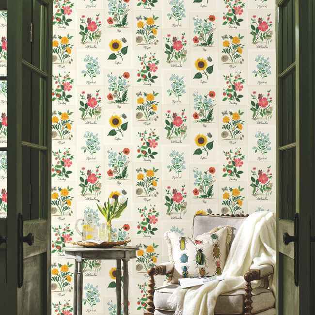 Botanical Prints White & Pink Wallpaper - York Wallcoverings - RP7334 - York Wallcoverings Wallpaper
