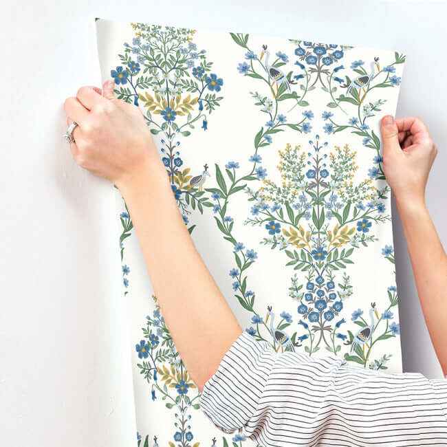 Luxembourg White & Blue Wallpaper - York Wallcoverings - RP7330 - York Wallcoverings Wallpaper