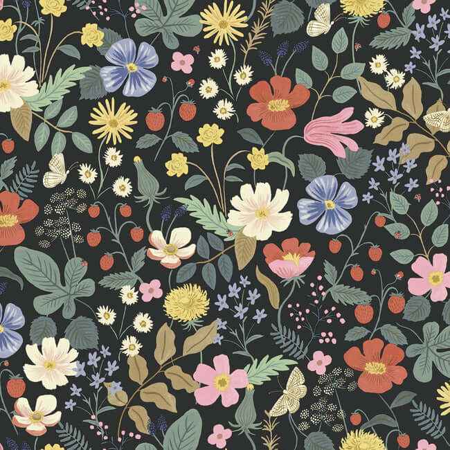 Strawberry Fields Black & Green Wallpaper - York Wallcoverings - RP7355 - York Wallcoverings Wallpaper