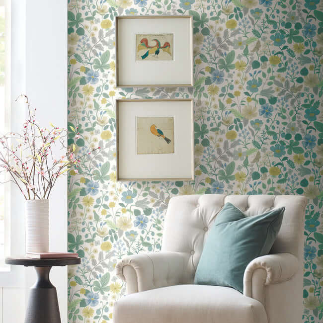 strawberry-fields-wallpaper-blue-green-york-wallcoverings-rp7357 - York Wallcoverings Wallpaper
