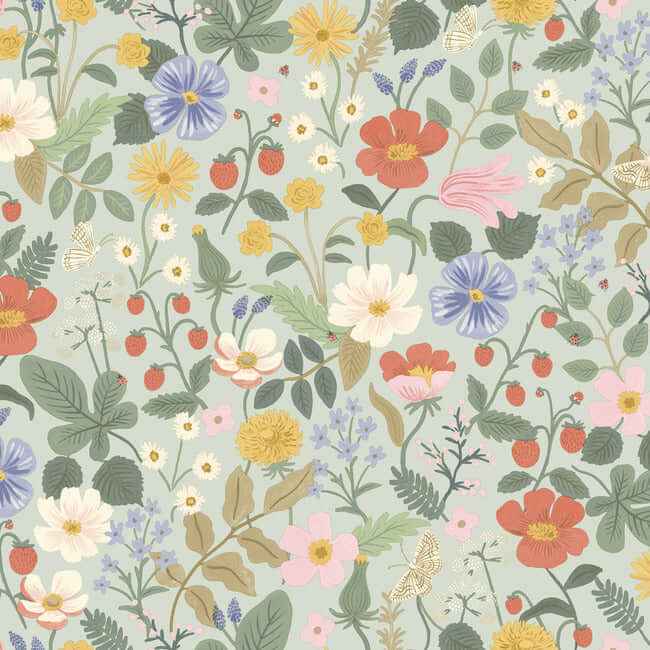 Strawberry Fields Green & Pink Wallpaper - York Wallcoverings - RP7356 - York Wallcoverings Wallpaper
