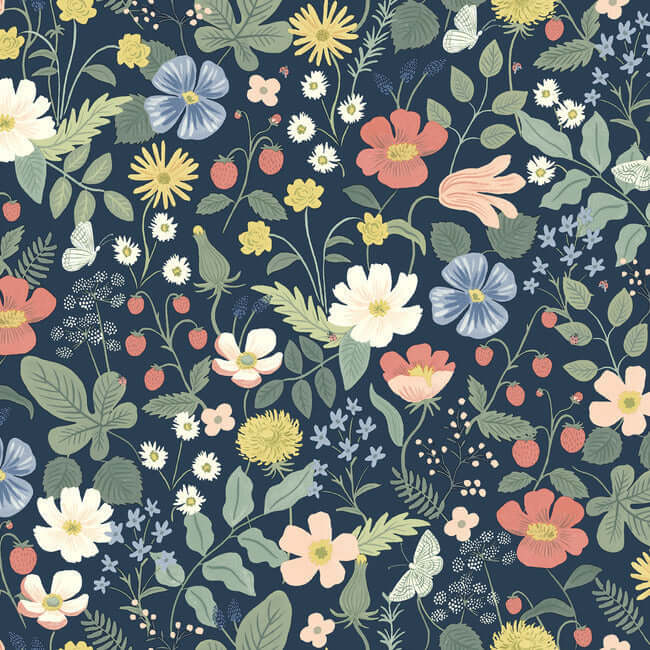strawberry-fields-blue-pink-wallpaper-york-wallcoverings-rp7358 - York Wallpaper Wallpaper