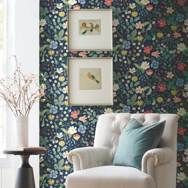 strawberry-fields-blue-pink-wallpaper-york-wallcoverings-rp7358 - York Wallpaper Wallpaper