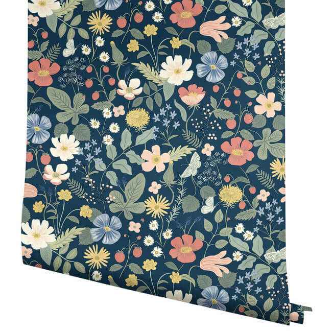 Strawberry Fields Blue & Pink Wallpaper - York Wallcoverings - RP7358 - York Wallcoverings Wallpaper