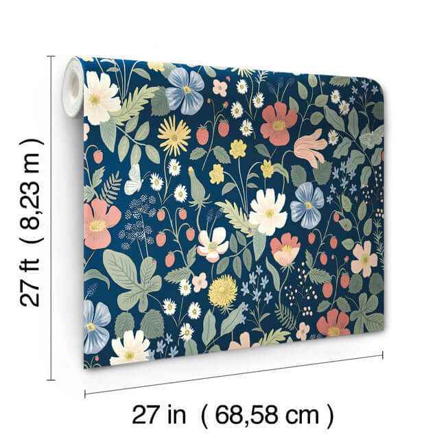 Strawberry Fields Blue & Pink Wallpaper - York Wallcoverings - RP7358 - York Wallcoverings Wallpaper