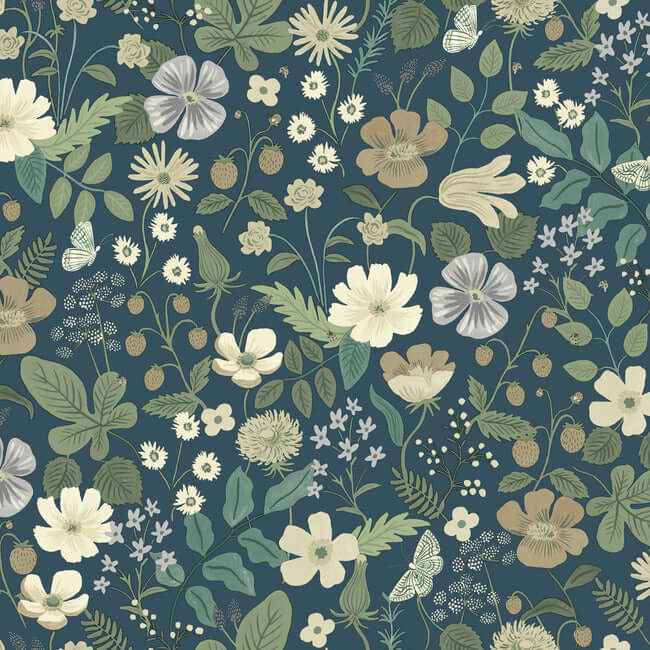Strawberry Fields Blue & Green Wallpaper - York Wallcoverings - RP7359 - York Wallcoverings Wallpaper
