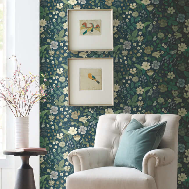 strawberry-fields-blue-green-wallpaper-york-wallcoverings-rp7359 - York Wallpaper Wallpaper