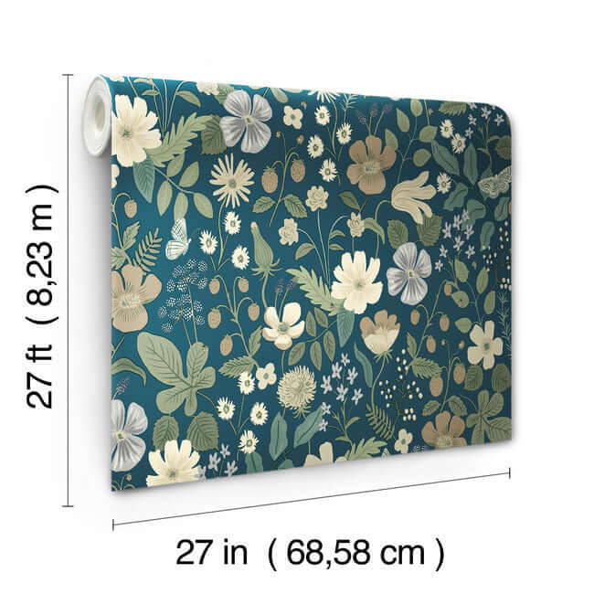 strawberry-fields-blue-green-wallpaper-york-wallcoverings-rp7359 - York Wallpaper Wallpaper