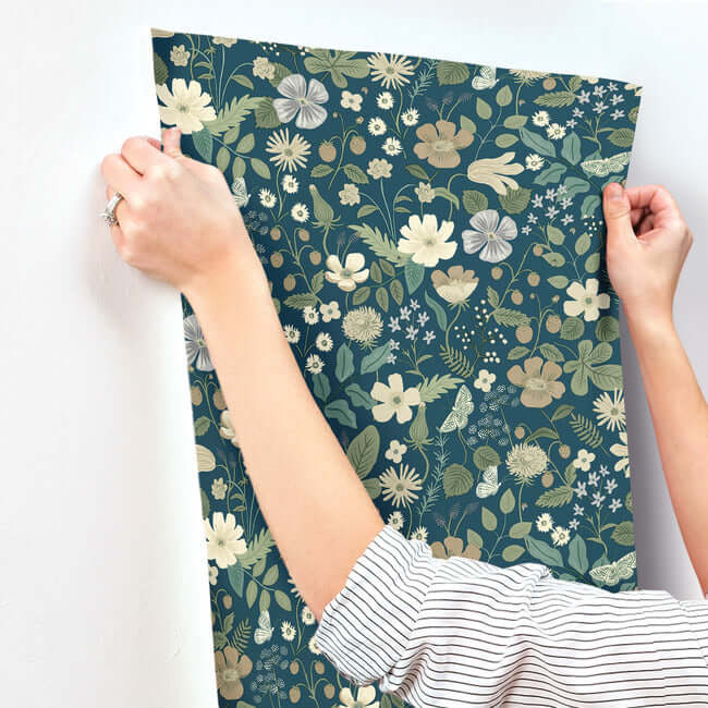 strawberry-fields-blue-green-wallpaper-york-wallcoverings-rp7359 - York Wallpaper Wallpaper