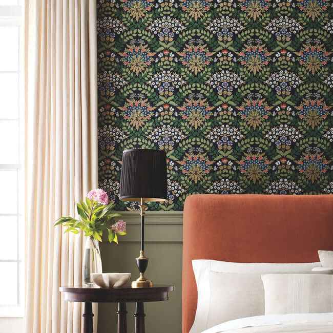 Bramble Black & Green Wallpaper - York Wallcoverings - RP7318 - York Wallcoverings Wallpaper