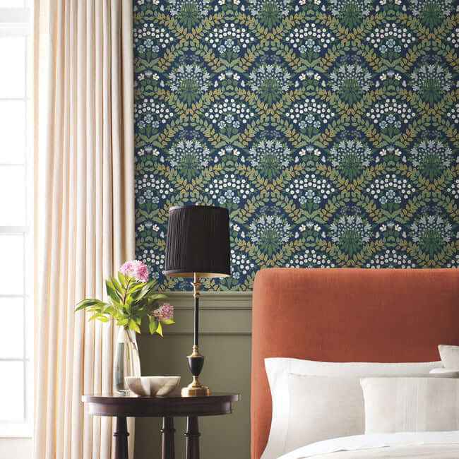 Bramble Navy & Green Wallpaper - York Wallcoverings - RP7324 - York Wallcoverings Wallpaper