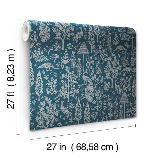 menagerie-toile-wallpaper-navy-metallic-silver-york-wallcoverings-rp7372 - York Wallcoverings Wallpaper