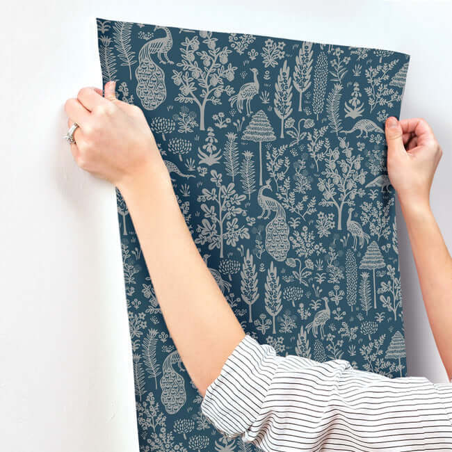 menagerie-toile-wallpaper-navy-metallic-silver-york-wallcoverings-rp7372 - York Wallcoverings Wallpaper
