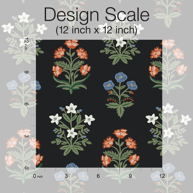 mughal-rose-wallpaper-black-york-wallcoverings-rp7348 - York Wallcoverings Wallpaper