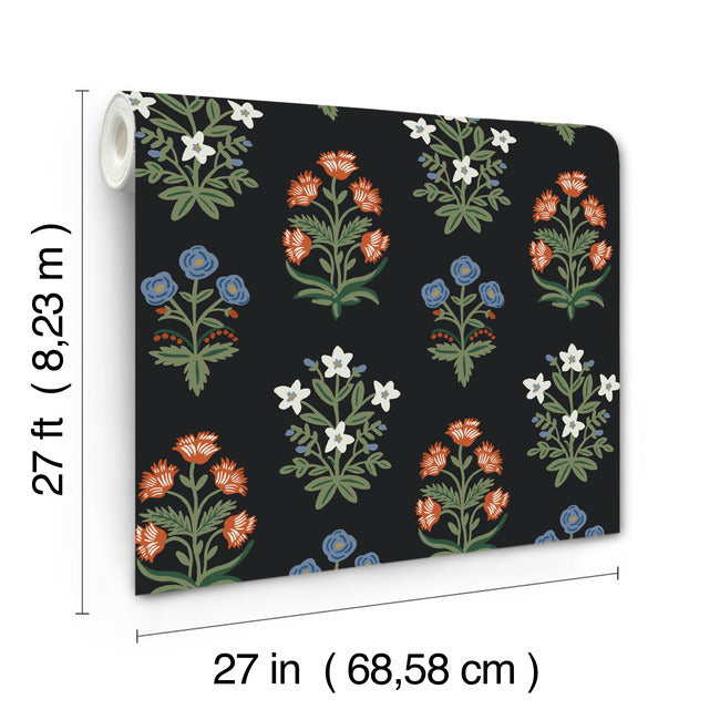 mughal-rose-wallpaper-black-york-wallcoverings-rp7348 - York Wallcoverings Wallpaper
