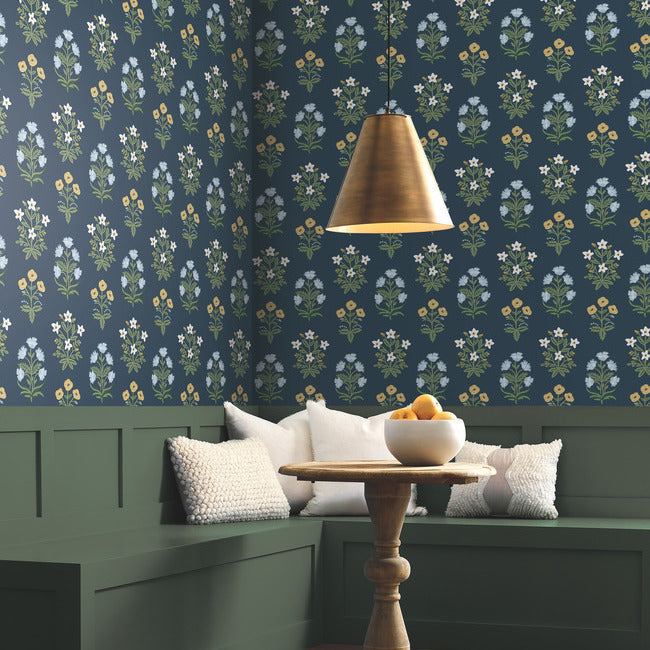 mughal-rose-wallpaper-navy-york-wallcoverings-rp7351 - York Wallcoverings Wallpaper