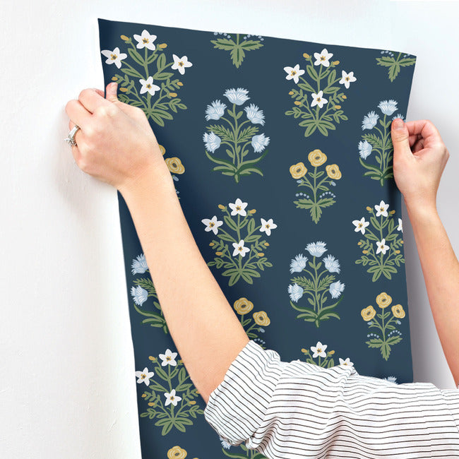 mughal-rose-wallpaper-navy-york-wallcoverings-rp7351 - York Wallcoverings Wallpaper