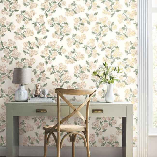 Hydrangea Beige & Pink Wallpaper - York Wallcoverings - RP7393 - York Wallcoverings Wallpaper